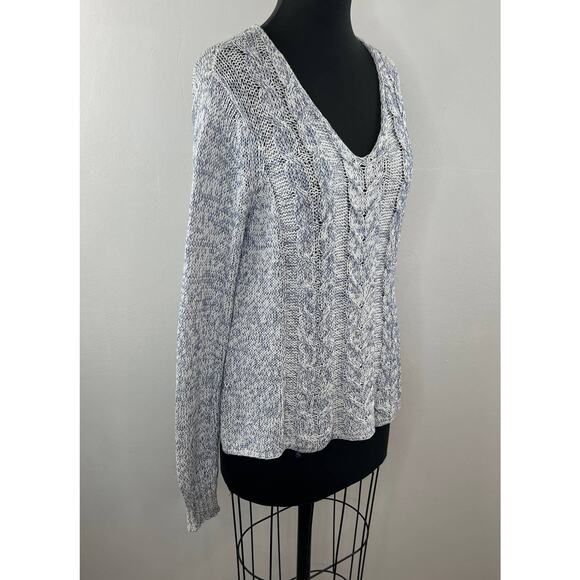 WOODEN SHIPS Gray S Cable Knit Sweater V-Neck Long Sleeve Pullover Regular Fit - Picture 3 of 6